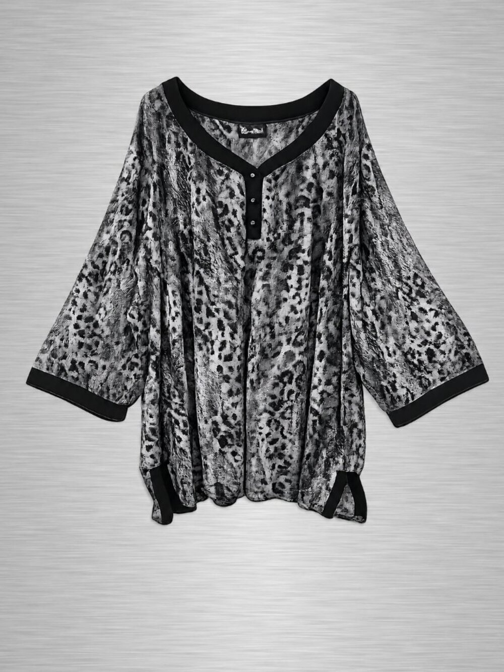 Maggie Barnes Black and Gray Leopard Print Tunic - 5X